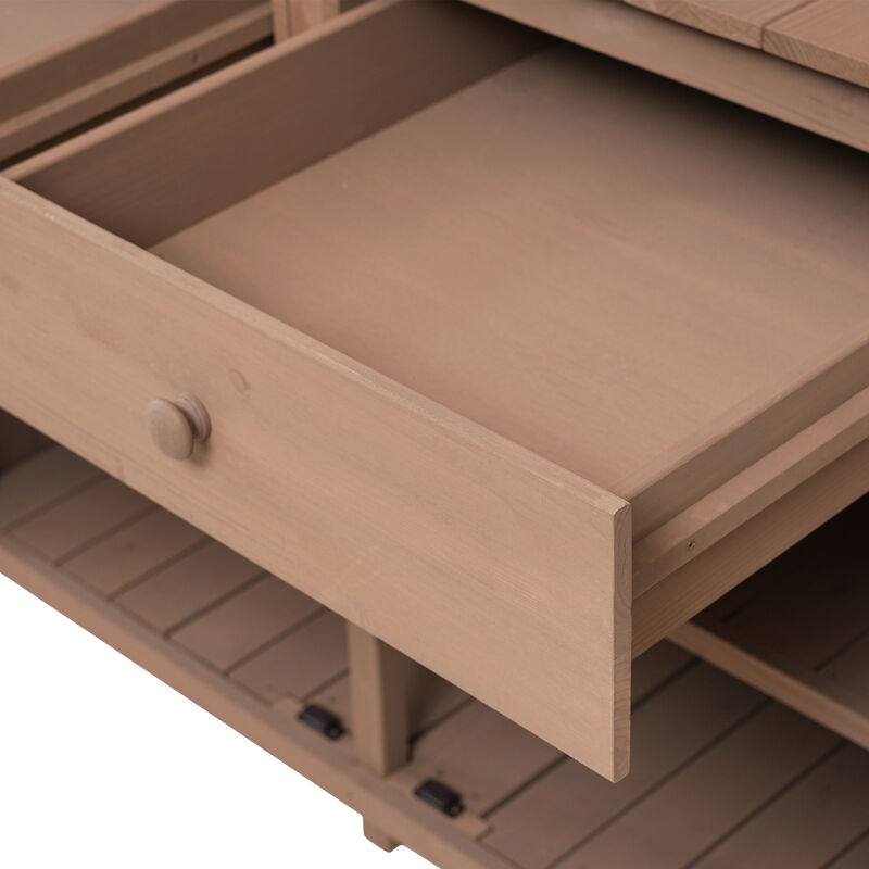 Garden Potting Bench with Storage Shelf, Drawer & Cabinet, Fir Wood Workstation