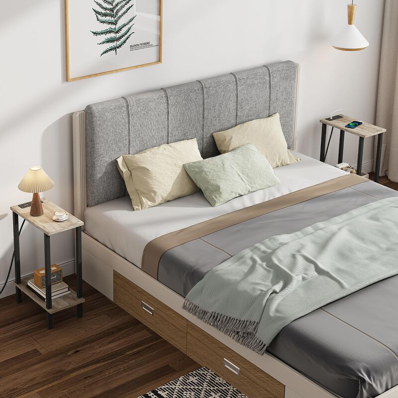 TUTOTAK Small End Table with Charging Station, Narrow Side Table with USB Ports and Outlets, Set of 2, Skinny Sofa Table, Slim N