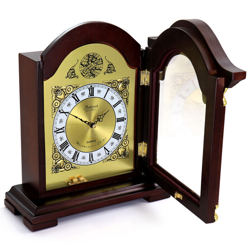 Bedford Clock Collection Redwood Mantel Clock with Chimes image number 1