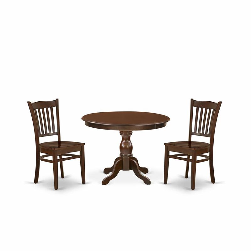 East West Furniture HBGR3-MAH-W 3 Piece Dining Room Set - Mahogany Wood Table and 2 Mahogany Kitchen & Dining Room Chairs with Slatted Back - Mahogany Finish