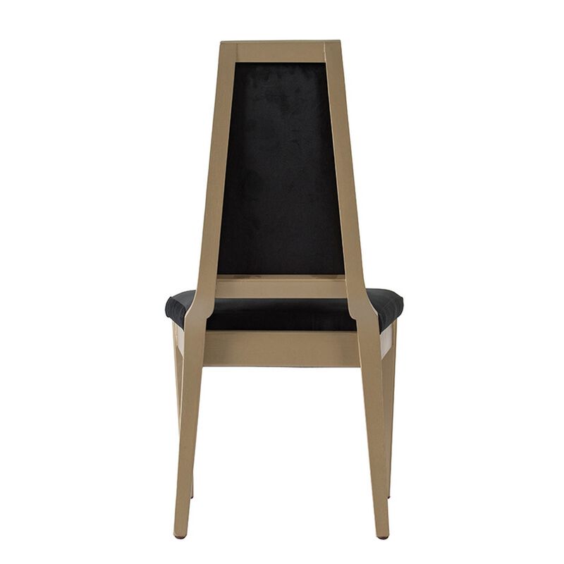 23 Inch Side Dining Chair, Black Soft Velvet Upholstery, Beige Rubberwood - Benzara