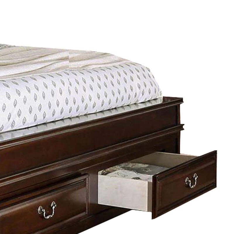 Transitional California King Wooden Bed with Multiple Bottom Drawers, Brown