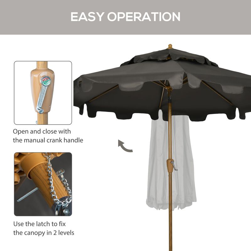 Patio Sun Shield: 9' Umbrella with Double Top Ruffles & Push Button Tilt