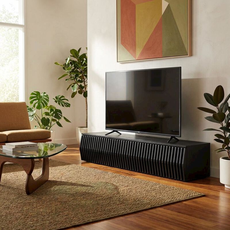 Black Wall Mount TV Stand with Sturdy Construction and Storage Space image number 3