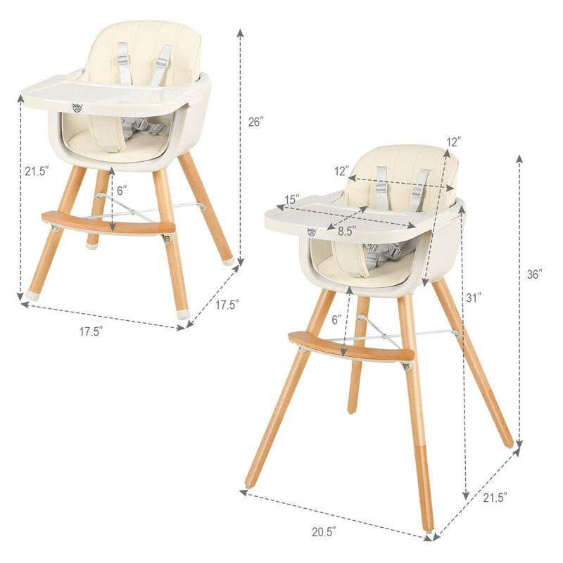 3-in-1 Convertible Wooden High Chair with Cushion