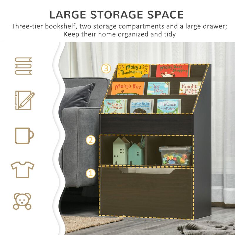 Brown Children's Storage: Multi-Shelf Bookcase with Mobile Drawer