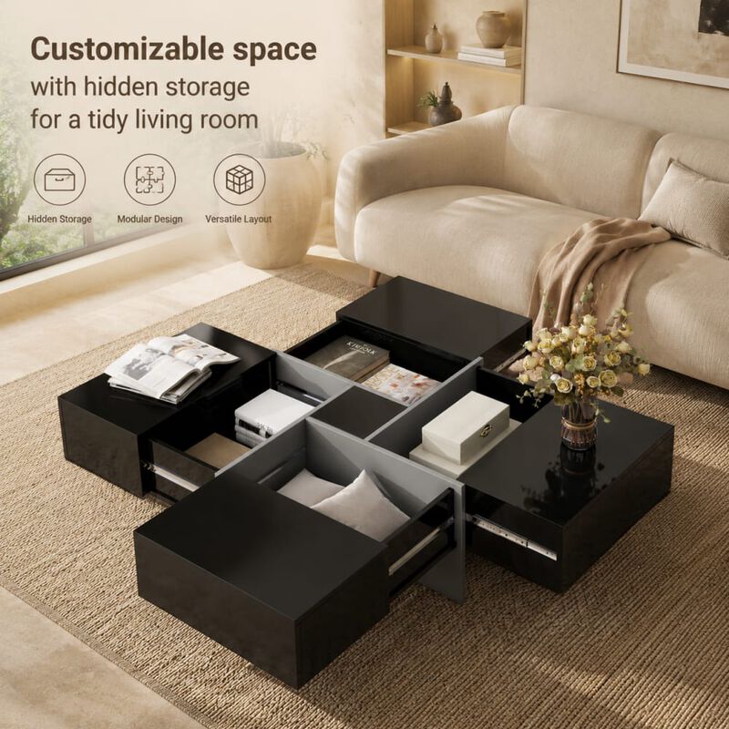 GOODSILO Modern Extendable Coffee Table with Hidden Storage Compartments and Sliding Tabletop Design image number 4