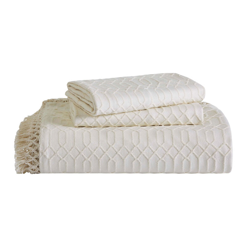 Geometric Fringe Cotton Bedspread Set, 3-Piece Lightweight Comfort image number 1