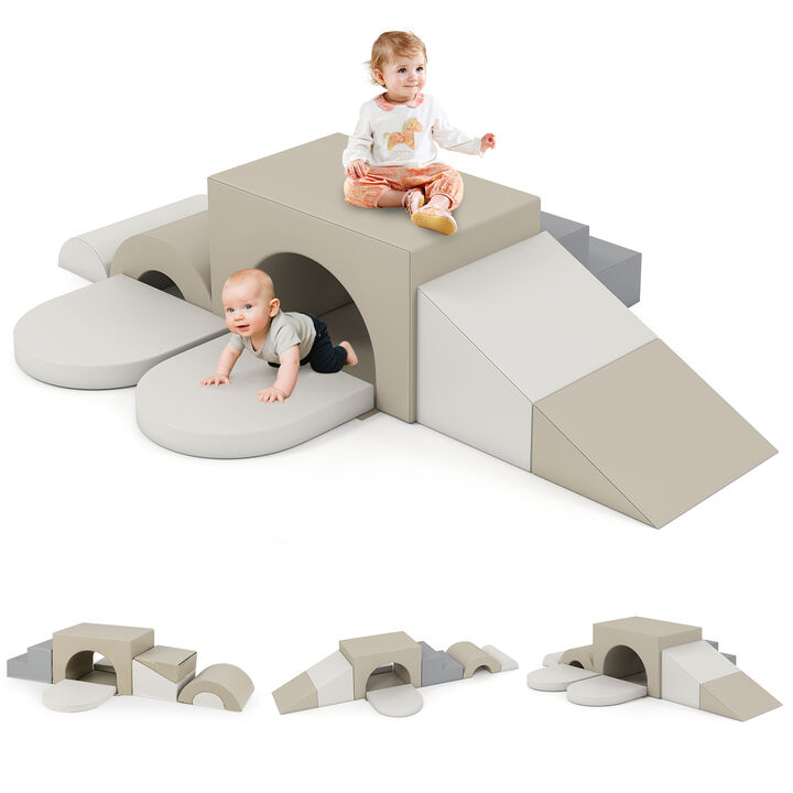 Toddler Soft Play Set, 7-Piece Foam Climbing Blocks with PU Leather