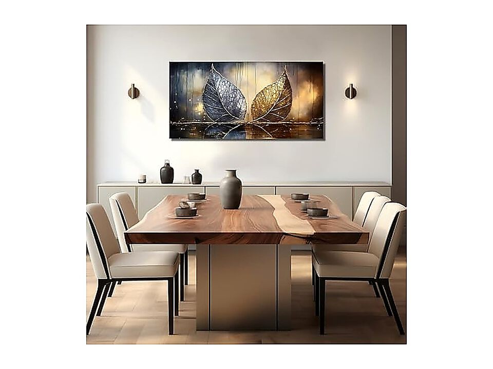 Gold Leaf Wall Art Bedroom Blue Decor Black Canvas Living Room Office 24 X 48