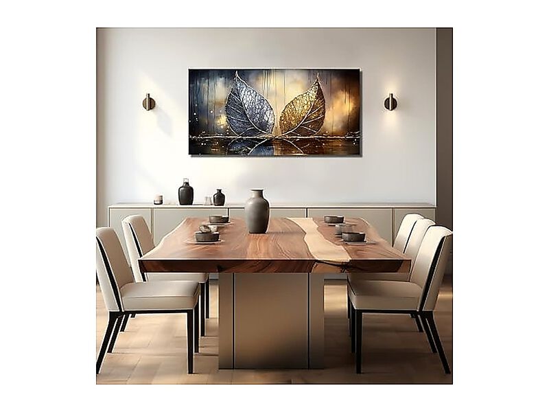 Gold Leaf Wall Art Bedroom Blue Decor Black Canvas Living Room Office 24 X 48 image number 1
