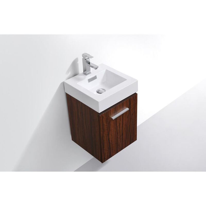 Kubebath Bliss 16 Walnut Wall Mount Modern Bathroom Vanity