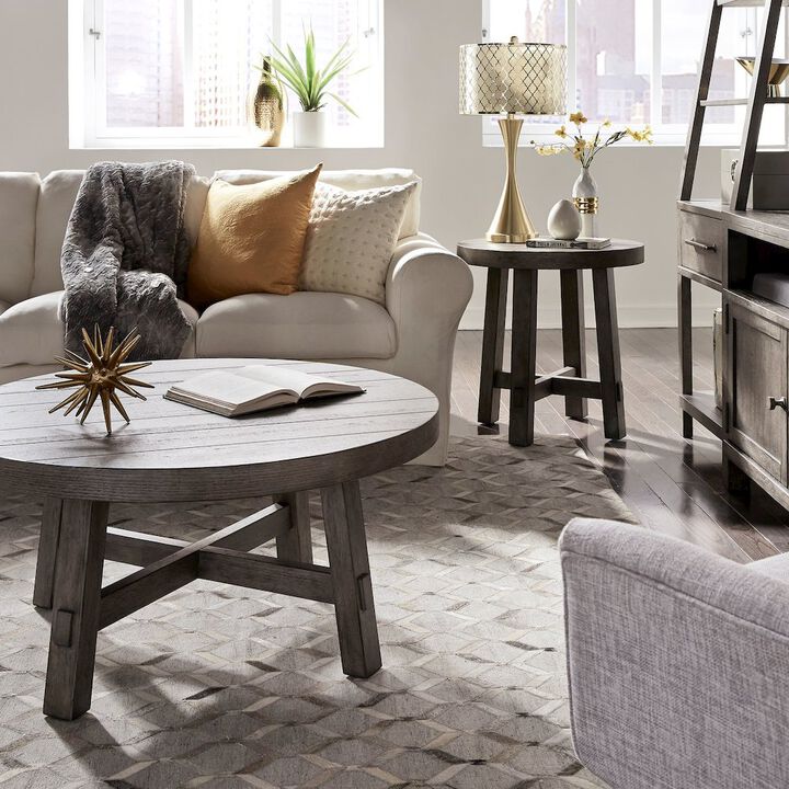 Liberty Furniture 3 Piece Living Room Set - Cocktail table, 2 End Tables - Charcoal Oak Wood