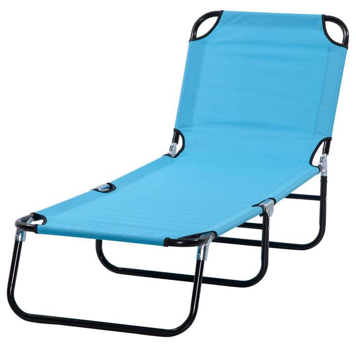 Outsunny Folding Chaise Lounge Pool Chair, Outdoor Sun Tanning Chair with Pillow, 5-Level Reclining Back, Steel Frame & Breathable Mesh for Beach, Yard, Patio, Sky Blue