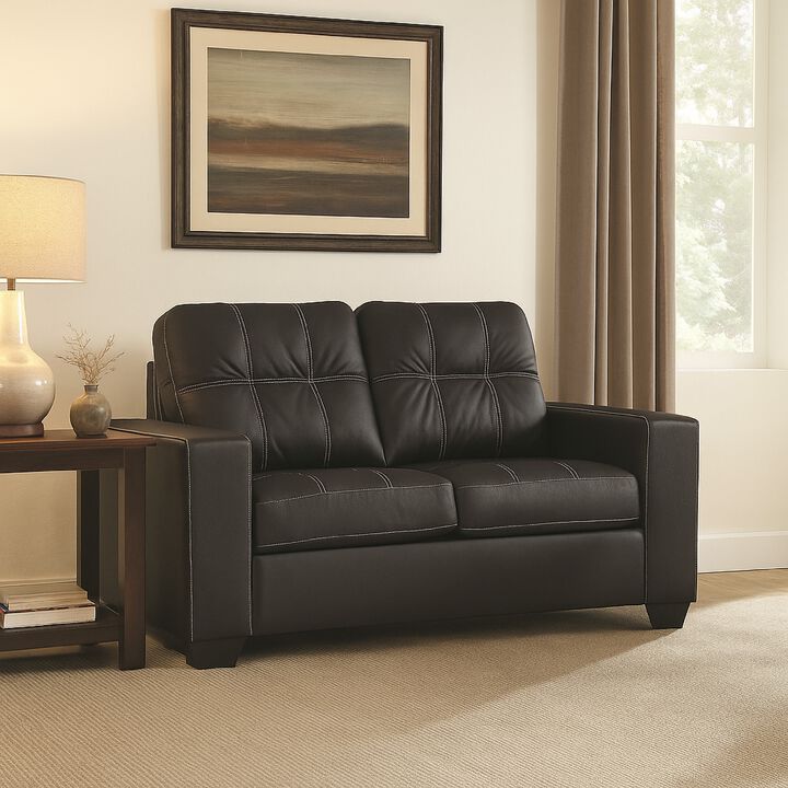 Barl Loveseat, Modern, 62 Inch Soft Tufted Rich Black Faux Leather