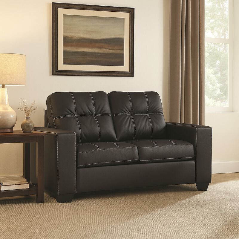 Barl Loveseat, Modern, 62 Inch Soft Tufted Rich Black Faux Leather image number 1