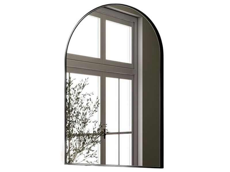 24"x36" Arched Wall Mirror  Black Metal Frame  Vanity & Entryway Decor