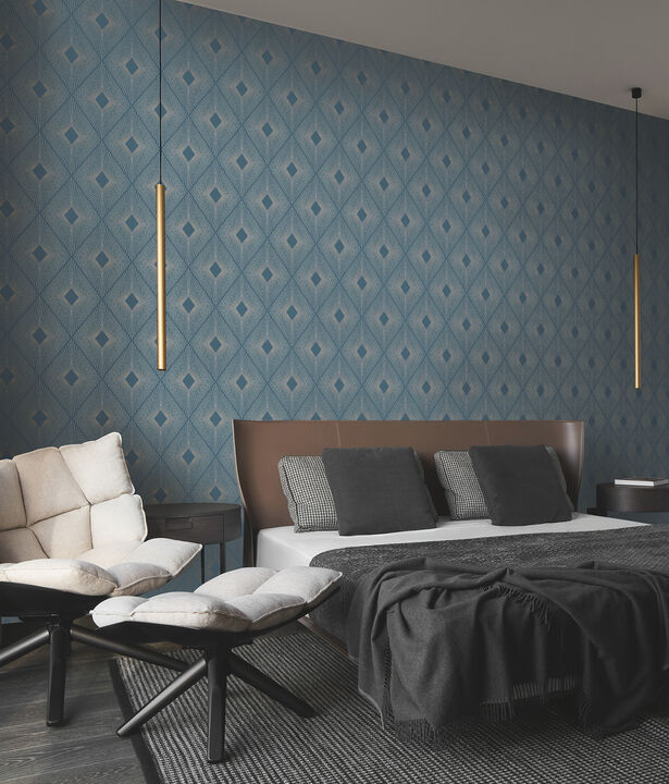 Harlowe Blue & Silver Wallpaper
