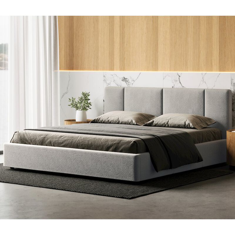Omax Decor Venice Upholstered Platform King Bed in Gray Boucle Fabric image number 6