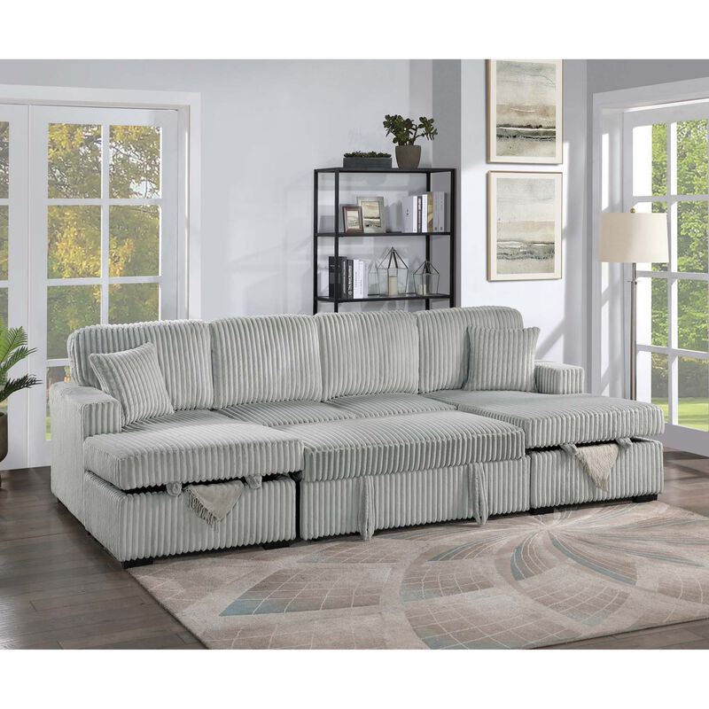 Jaklix U‑Shaped Corduroy Convertible Sleeper Sectional Sofa image number 2