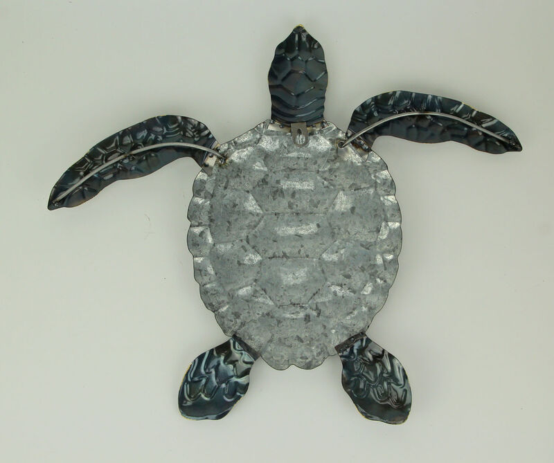 Blue Galvanized Metal Art Sea Turtle Wall Sculpture 19 inch image number 2