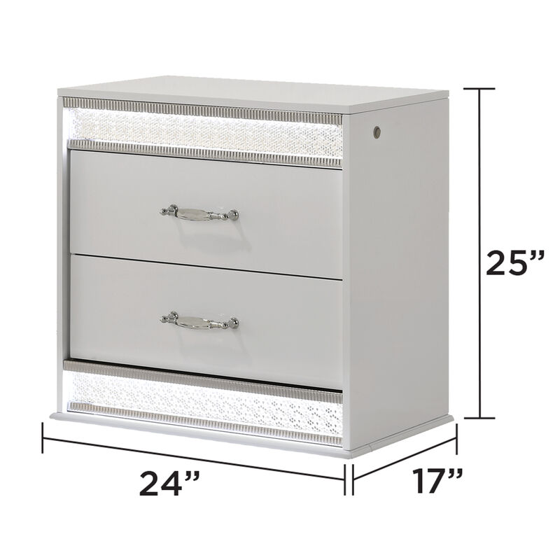 Modern 2 Drawer Nightstand with LED Lighting and Crystal Accents image number 2
