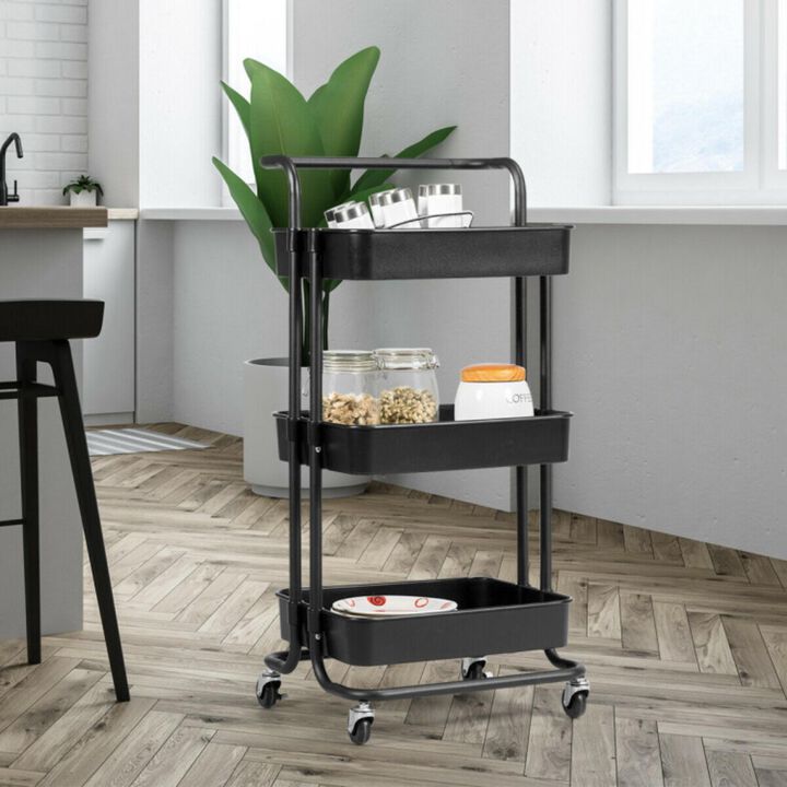 Hivvago 3-Tier Utility Cart Storage Rolling Cart with Casters