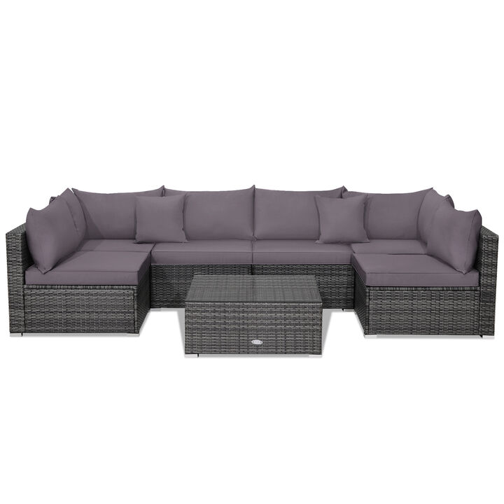 7 Pieces Patio Rattan Furniture Set with Sectional Sofa Cushioned