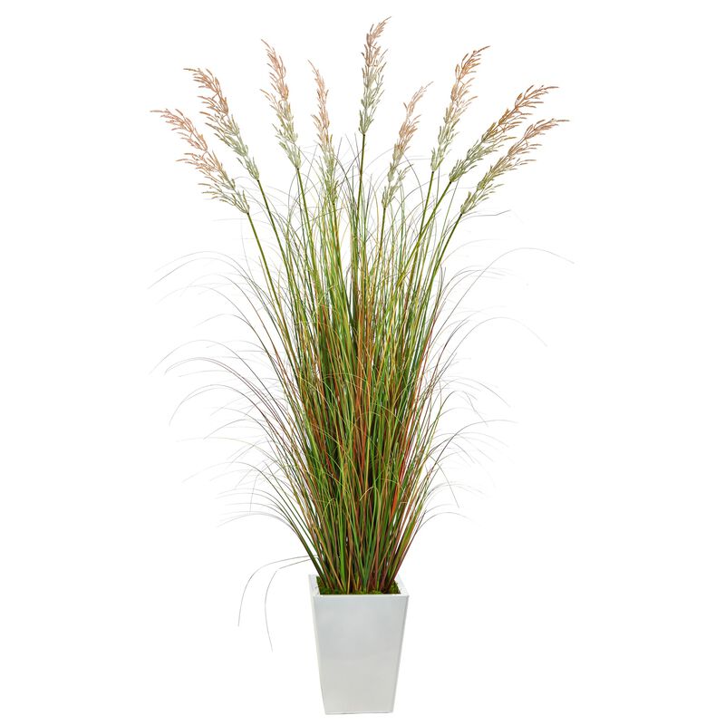 HomPlanti 74" Grass Artificial Plant in White Metal Planter image number 1