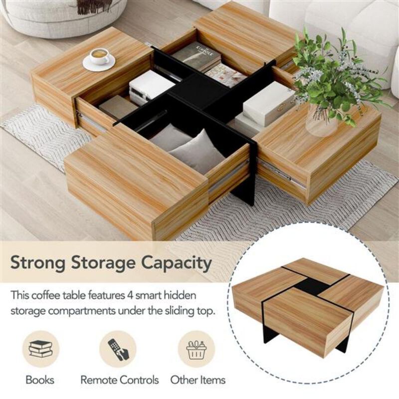 Unique Coffee Table with 4 Hidden Storage Compartments Modern & Functional Living Room Table
