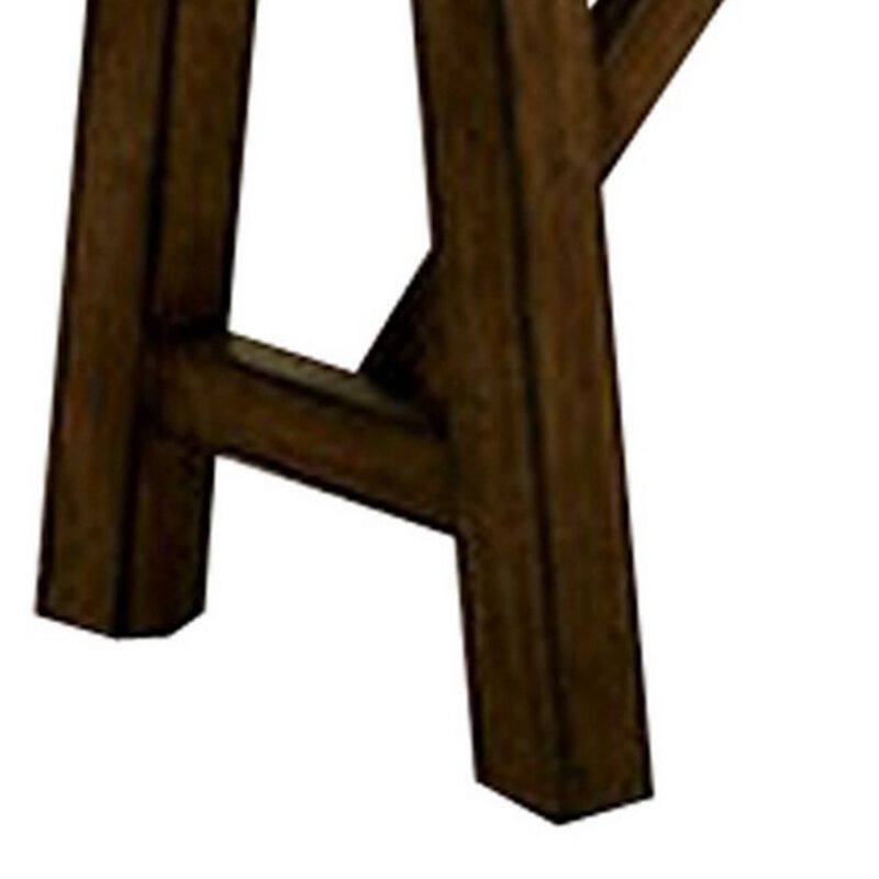 Naef 54 Inch Wood Dining Bench, Walnut Brown, Live Edges, Angled Legs  - Benzara