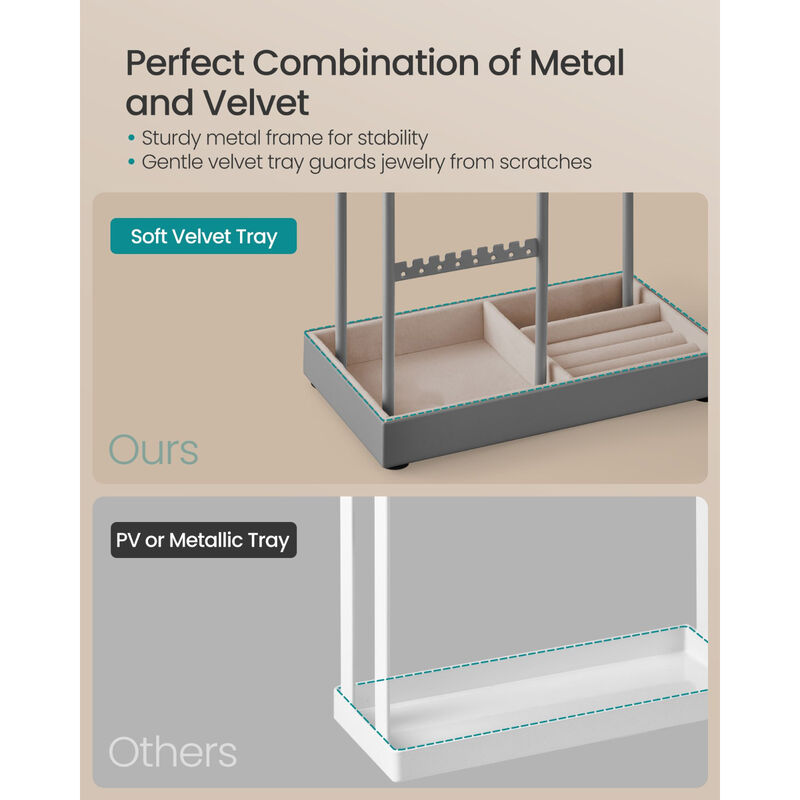 Jewelry Stand Organizer with Metal Frame &ndash; Soft Velvet Tray for Storing Earrings, Bangles & Everyday Items