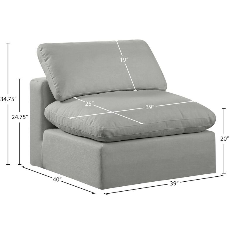 Meridian Furniture Comfy Grey Linen Textured Fabric Modular Armless Chair