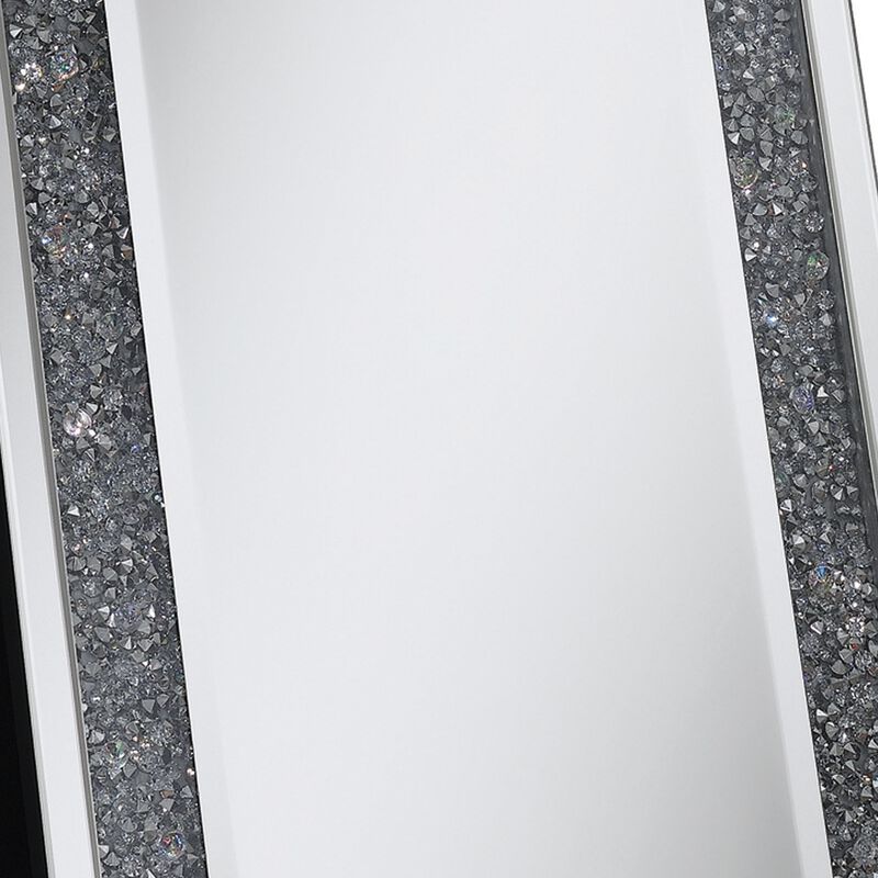 Cheval Mirror with Rhinestone Inlay and LED, Silver-Benzara