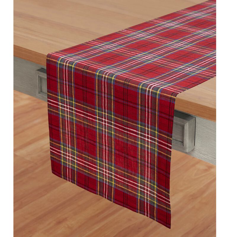Solino Home 100% Pure Linen Table Runner - Classic Tartan Plaid
