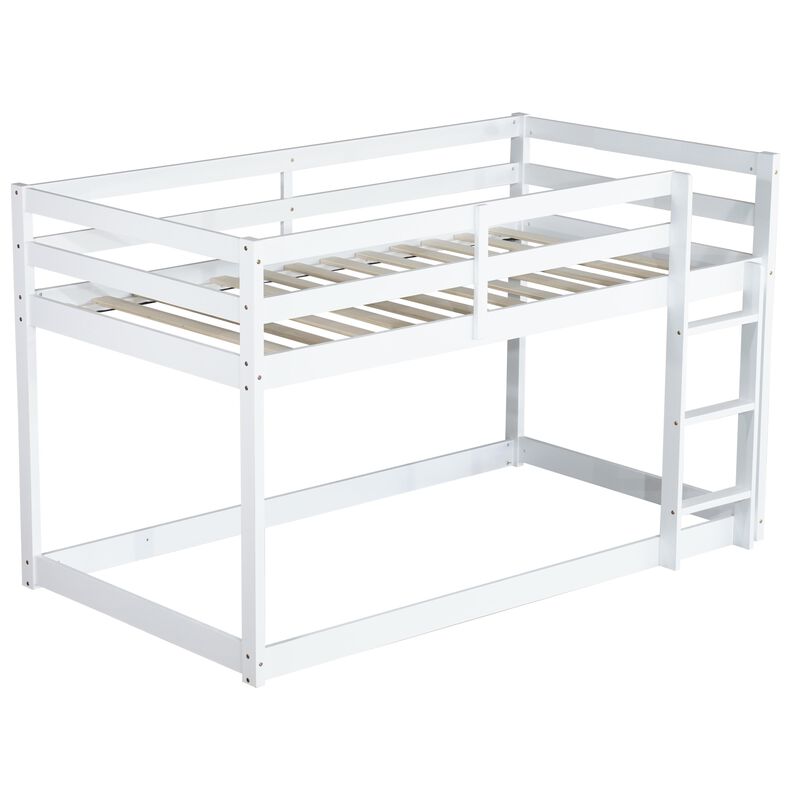Whisen Twin over Twin Solid Rubber Wood Low-Profile Bunk Bed with Integrated Ladder and Reinforced Slat Platform image number 7