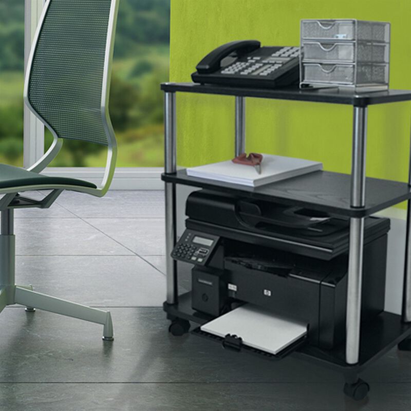 QuikFurn 3-Shelf Mobile Home Office Caddy Printer Stand Cart in Black