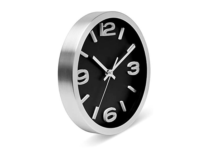 Black Silver Metal Elegant Wall Clock 10 Inch Silent Non Ticking Easy Read image number 2