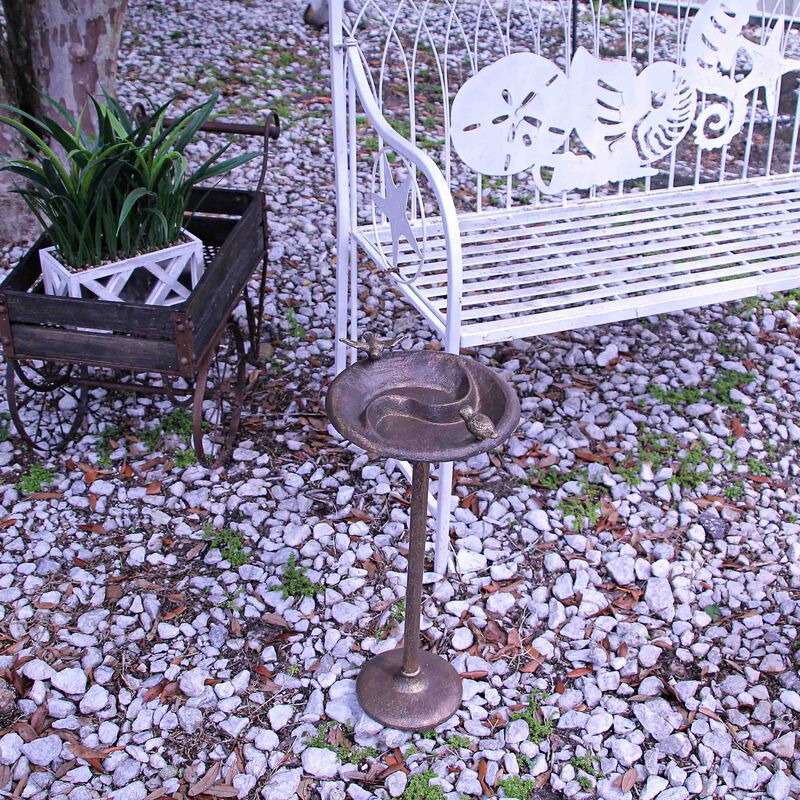 Rustic Cast Iron Bronze Finish Bird Bath Feeder Pedestal Home Garden Decor 20 In image number 3