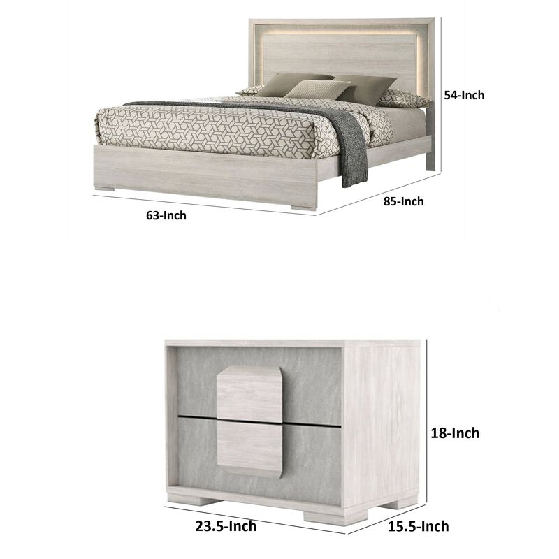 Queen Bedroom Set, White Wash, Stone Gray, 2 Piece Set with Nightstand image number 7