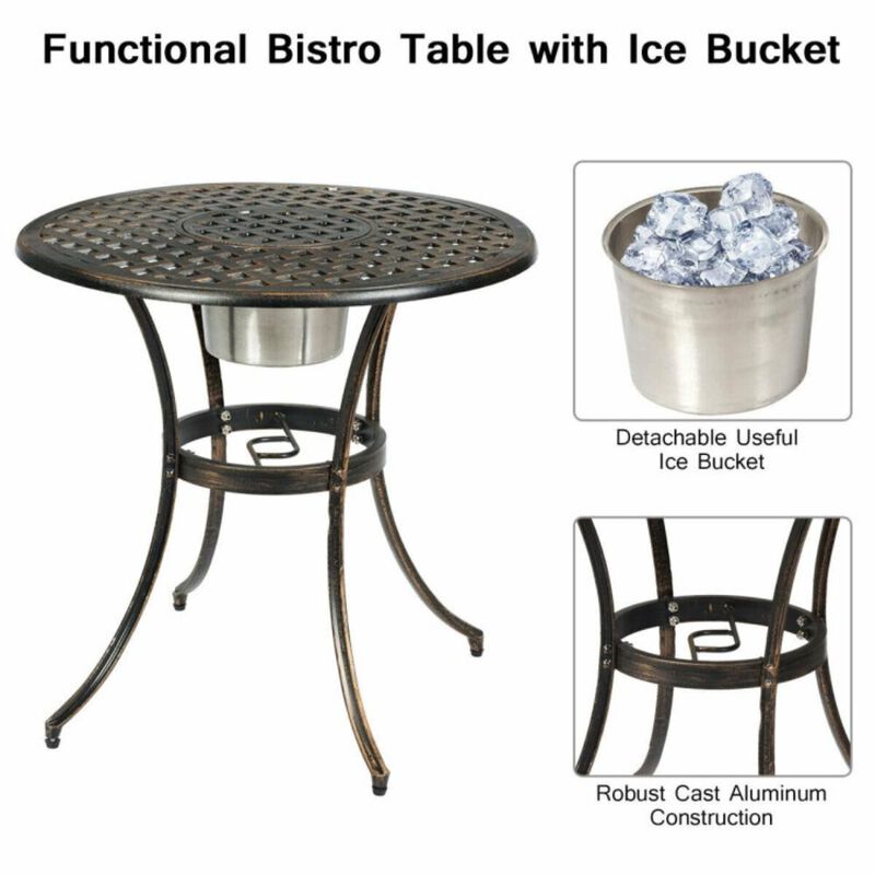 Hivvago 3 Pieces Outdoor Set Patio Bistro with Attached Removable Ice Bucket