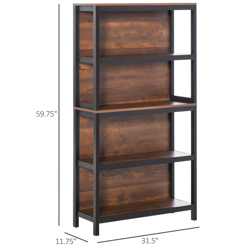 Freestanding Wood Bookcase Furniture with 4 Thick Shelves, & Anti-Topple Design
