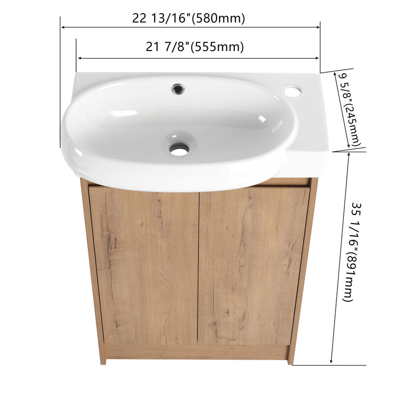 Modern 23" Freestanding Bathroom Vanity with Soft Close Doors and Adjustable Shelf