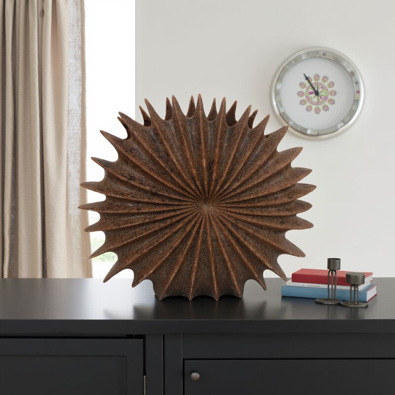 Wink Accent Vase, Sea Urchin Brown Resin Statuette, Modern 20 Inch - Benzara