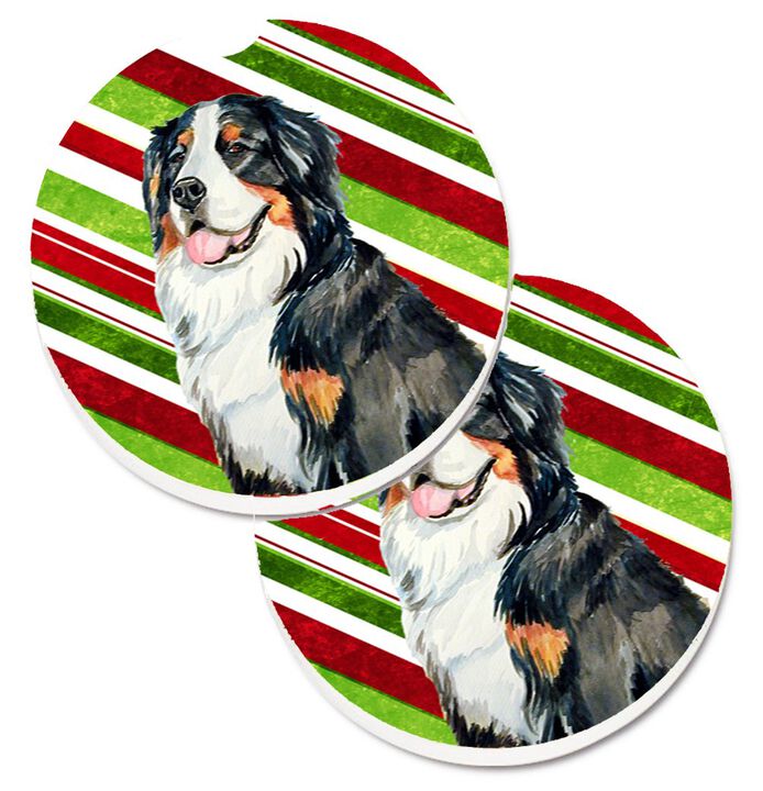 Caroline's Treasures Bernese Mountain Dog Candy Cane Holiday Christmas Set of 2 Cup Holder Car Coasters LH9244CARC, 2.56, Multicolor