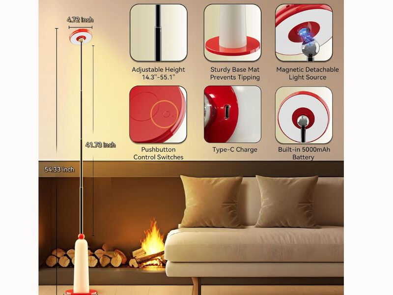 360&deg; Magnetic Floor Lamp &ndash; Cordless, Adjustable Height, 3-Color Dimmable LED