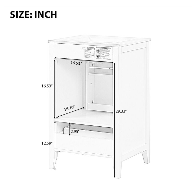 Whisen Bathroom Vanity with Sink, Vanity Cabinet with Soft Closing Door, Storage Rack and Drawer - White