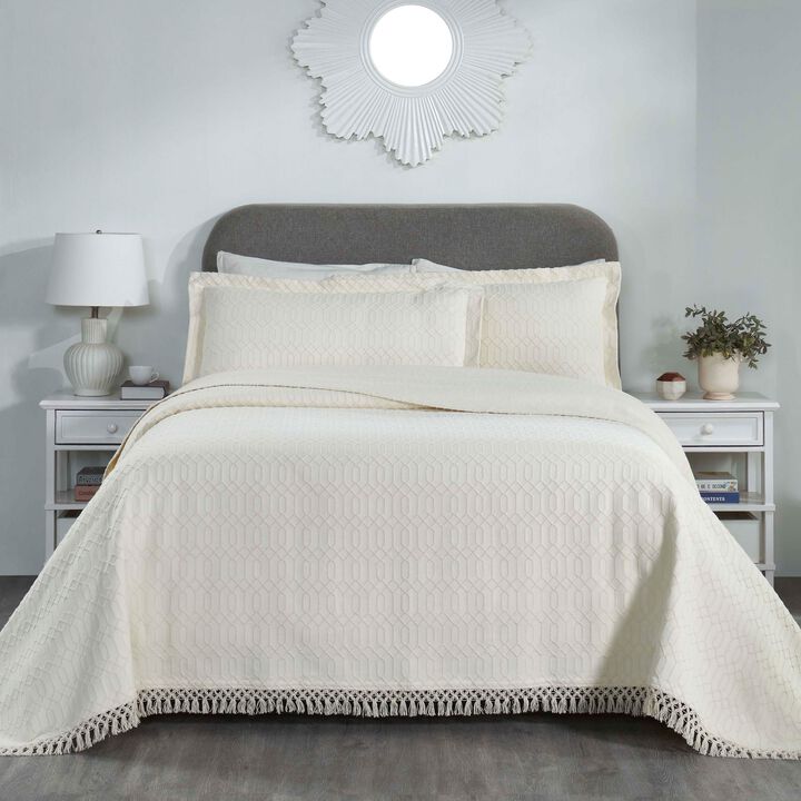 Geometric Fringe Cotton Bedspread Set, 3-Piece Lightweight Comfort