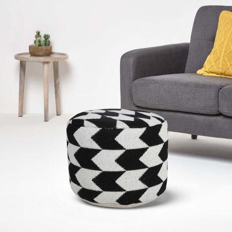 Hivvago 18 Inch Black Cylinder Chevron Pouf Ottoman