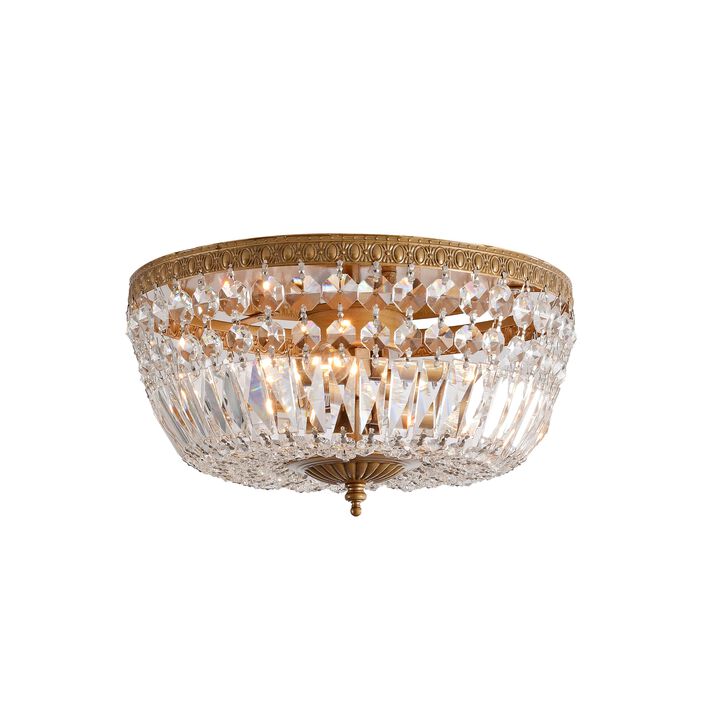 Flavia Brushed Brass 3-light Crystal Basket Flush Mount Chandelier